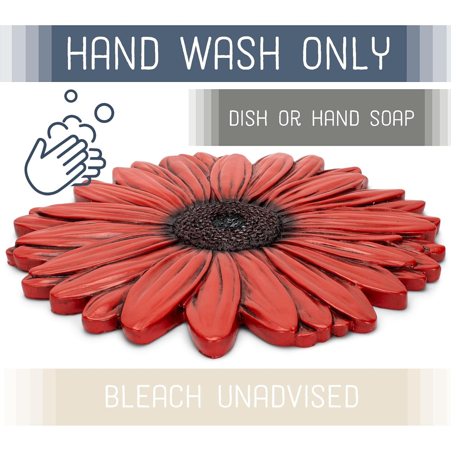 NAT & Jules Gerbera Daisy Flower Shaped Dimensional Indoor Outdoor 12 inch Cast Resin Decorative Garden Stepping Stone, Patio, Walkway Sculpture Yard Art, Red