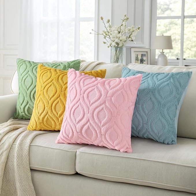 decorUhome Summer Throw Pillow Covers 26x26 Inch Set of 2, Soft Plush Faux Wool Aqua Solid Couch Pillow Covers, Accent Euro Sham Farmhouse Neutral Square Pillow Cases for Sofa Bed Living Room