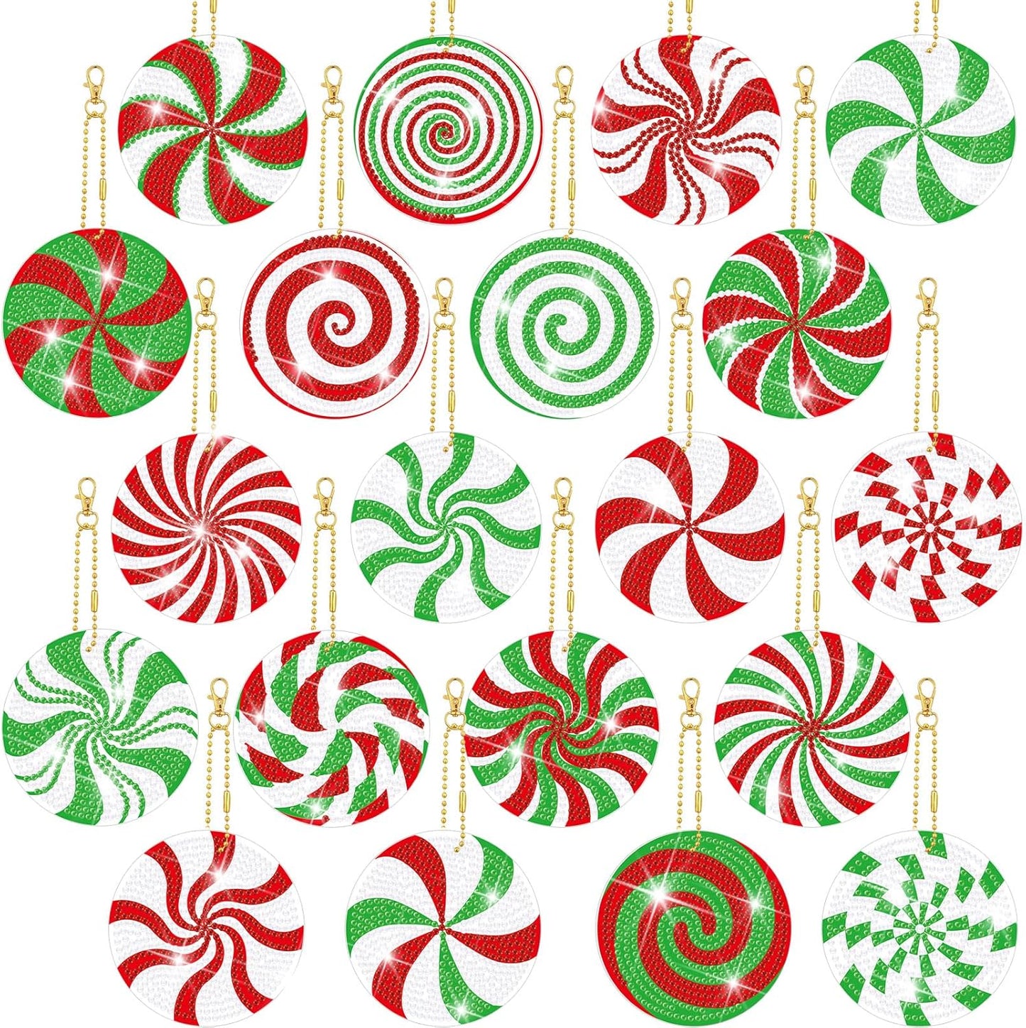 Tondiamo 20 Pcs Christmas Diamond Painting Keychain Kits 5D DIY Diamond Art Pendants Double Sided Hanging Key Chains for Christmas Party Decoration DIY(Cute Candy Cane Style)