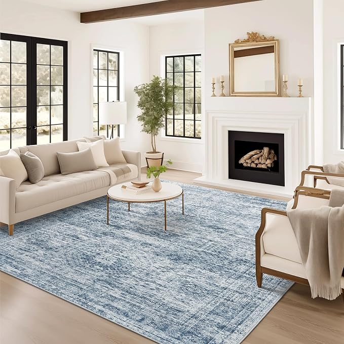 Soalmost 6x9 Area Rug for Living Room Washable 6x9 Non-Slip Modern Rugs for Bedroom Dinning Room Ultra-Thin Indoor Blue