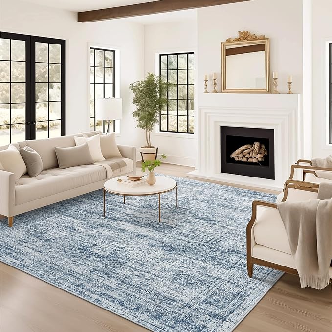 Soalmost 6x9 Area Rug for Living Room Washable 6x9 Non-Slip Modern Rugs for Bedroom Dinning Room Ultra-Thin Indoor Blue