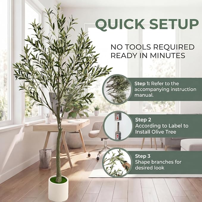 7ft Fake Olive Tree Artificial Indoor,Faux Olive Tree with Pot,Large Olive Branches and Lifelike Fruits,for Home Office House Living Room Decor.