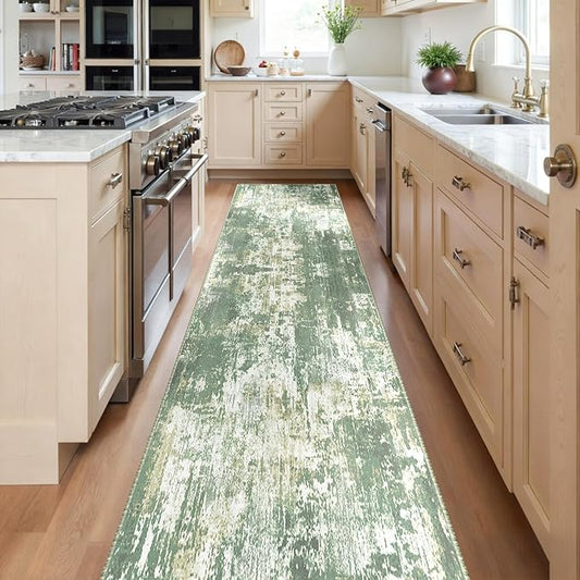 RELEANY Washable Area Rugs 2'x8' Non-Slip Modern Abstract Soft for Living Room Entryway Bedroom Nursery, Print Pattern, Light Green/Yellow