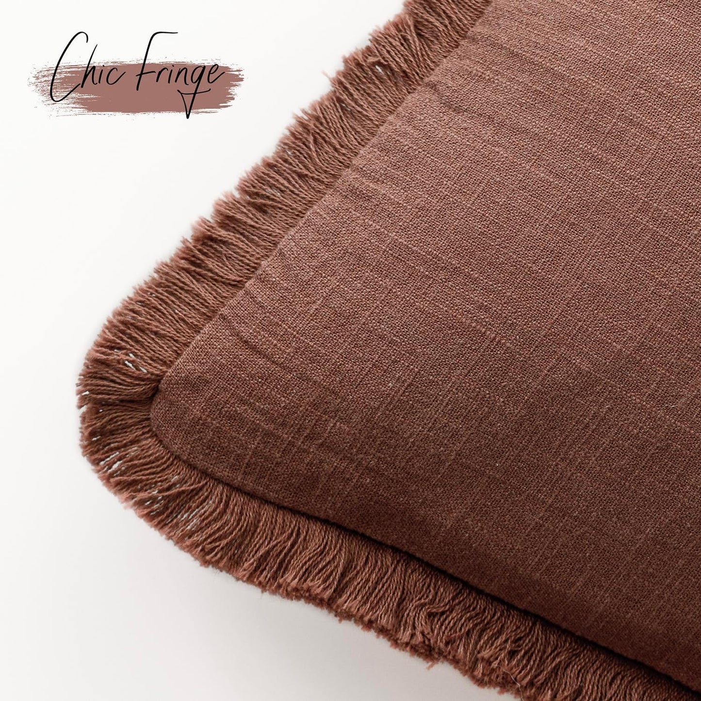 Foindtower Set of 2 Decorative Linen Fringe Throw Pillow Covers Boho Farmhouse Cushion Cover with Tassels Soft Accent Pillowcase for Couch Chair Sofa Bed Living Room Home Decor,20×20 Inch,Rust Red