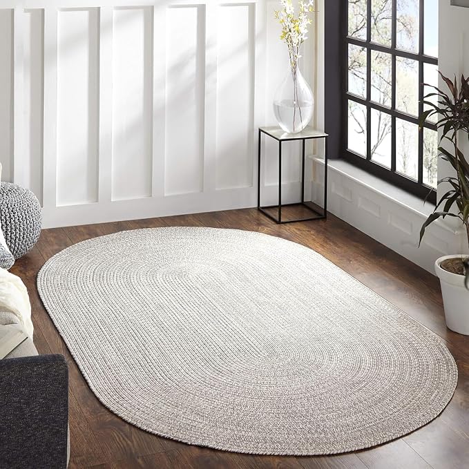 Superior Indoor/Outdoor Area Rug, Dual-Tone Reversible Braided Floor Decor for Patio, Front Porch, Entryway, Living Room, Office, Nursery, Artistic Home, 8' x 10', Slate-White