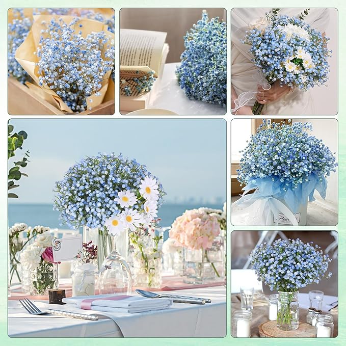 Yastouay Babys Breath Artificial Flowers, 30 Pcs Blue Baby Breath Flowers Artificial Bulk, Real Touch Fake Babys Breath Gypsophila for Wedding Party Bouquet Floral Arrangement Home Decor