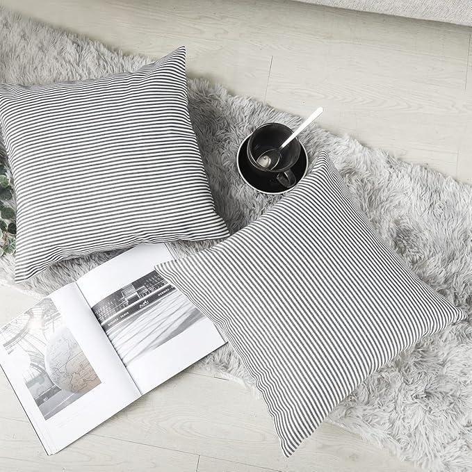 CARRIE HOME Black White Farmhouse Striped Pillow Covers 18x18 Set of 2 Black and White Farmhouse Decor Pillows for Sofa Bedroom and Chair