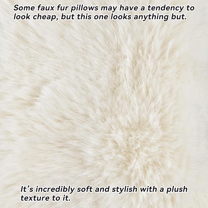 AmHoo Pack of 2 Throw Pillow Covers 3D Dense Faux Rabbit Fur Cozy Super Soft Fuzzy Set Case Cushion for Couch Sofa Bedroom 24 x 24-Inch Cream White
