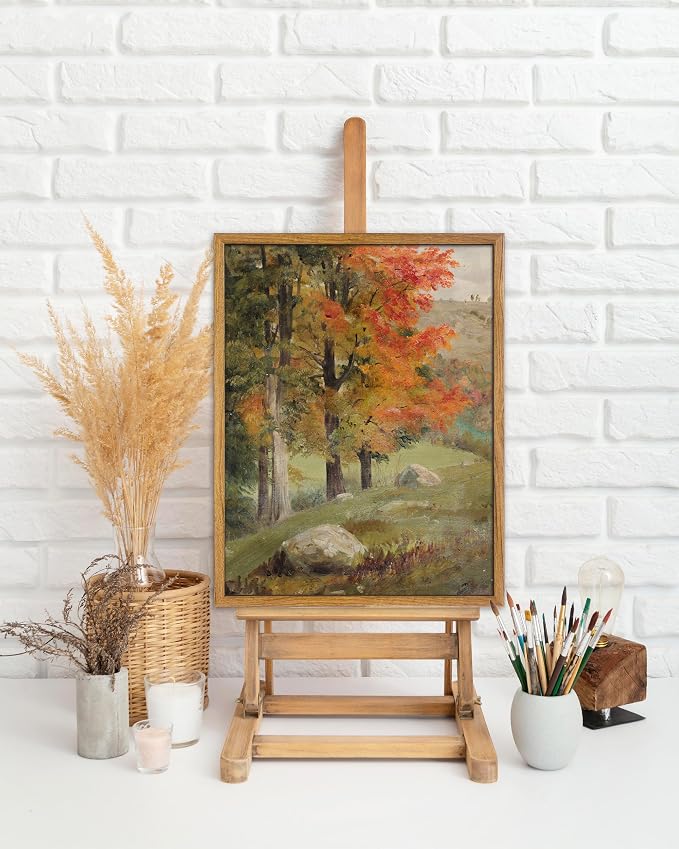 UPWOIGH 12x16 Framed Autumn Tree Landscape Wall Art | Oil Painting Canvas Print, Vintage Fall Forest Scene, Retro Moody Décor, Living Room Accent