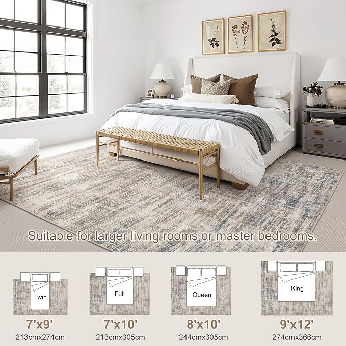 UERMEI 8x10 Washable Area Rug for Living Room: Modern Neutral Abstract Large Soft Low Pile Carpet Non-Slip Pet Kids Friendly Indoor Decor for Bedroom Dining Room Home Office Nursery Brown