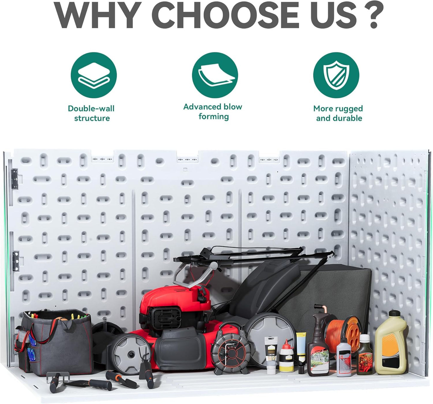 YITAHOME 200 Gallon Extra Large Deck Box, Double-Wall Resin Outdoor Storage Box with Flexible Divider for Patio Cushions Pool Supplies Garden Tools, 990 lbs Load Capacity, Lockable (White)