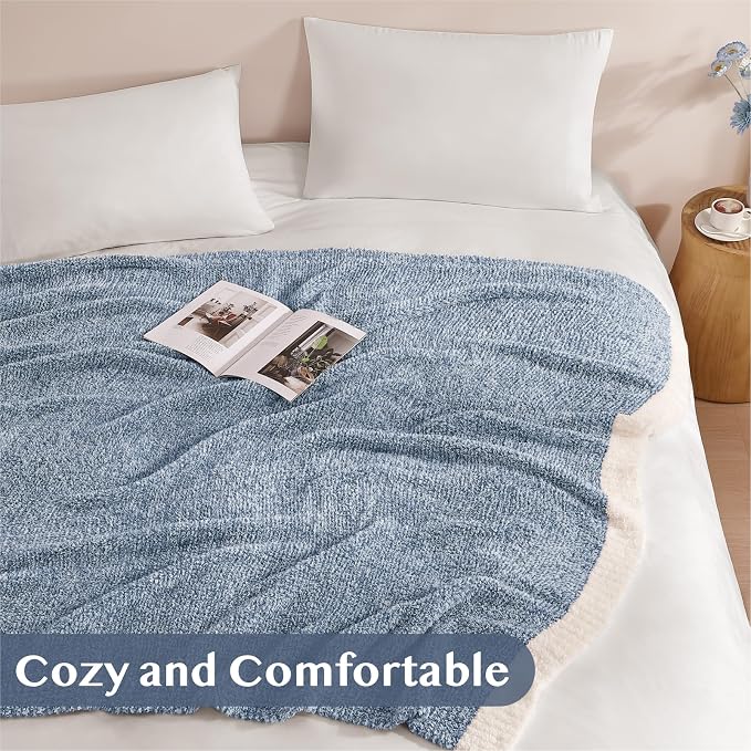 WRENSONGE Soft Throw Blanket for Couch-Cozy Reversible Knitted Blankets | Lightweight Warm Fluffy Decor for Women, Mom, Her & Girls, Sofa, Chair, Bed, 50x60in, Cationic Dyeing Blue