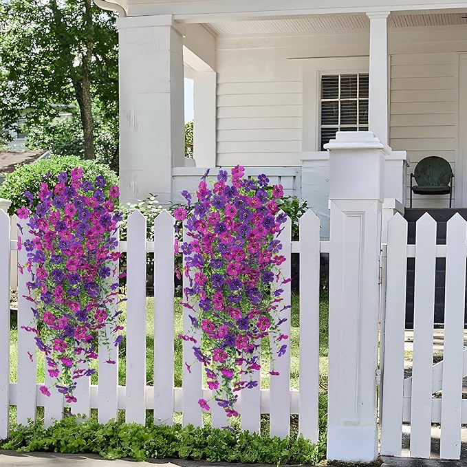 Fake Artificial Hanging Flowers for Outdoors Decoration, 2 PCS Faux UV Resistant Artificial Outdoor Flowers, Fake Plants Look Real Daisy No Fade Spring Decor for Porch Home Patio Balcony and Yard