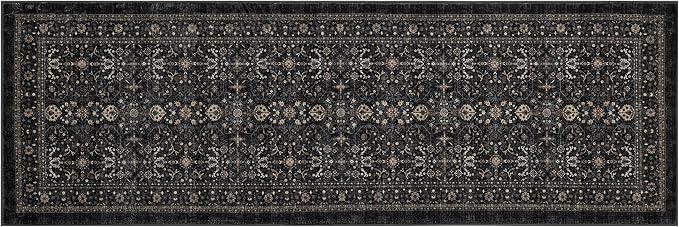Ruaruarug Washable Area Rug Runner 2×6 for Kitchen Living Room Bedroom, Ultra Soft Non Slip Stain & Fade Resistant, Pet & Kids Friendly, Suitable for High Traffic Areas Easy to Clean, Black Grey