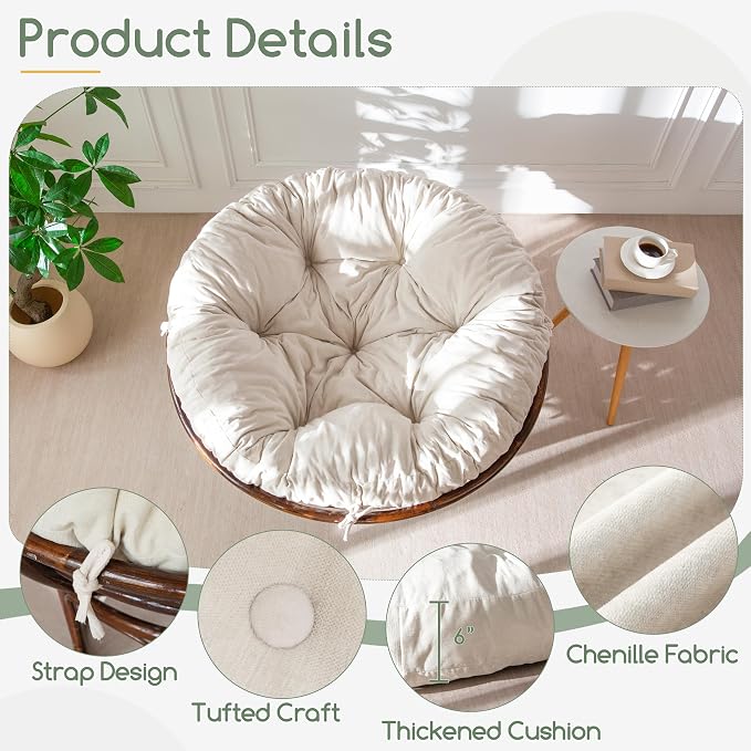 HIGOGOGO Papasan Chair Cushion with Chenille Cover (Without Chair), Soft Supportive Cushion, Beige, 48 x 48 Inch