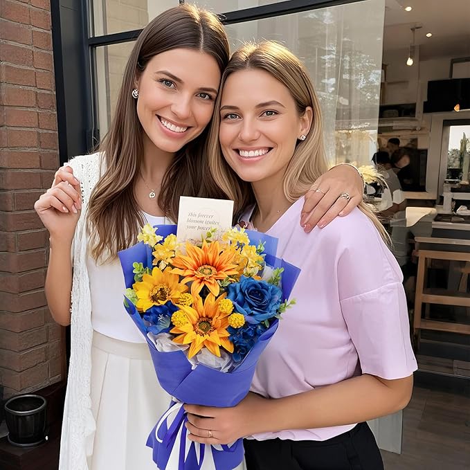 TINGE TIME Preserved Flowers Bouquet, Sunflower and Rose Bouquet, Flowers for Delivery, Graduation Gifts Teacher Appreciation Gifts Birthday Flowers Gifts for Women Mom Grandma Wife Friends