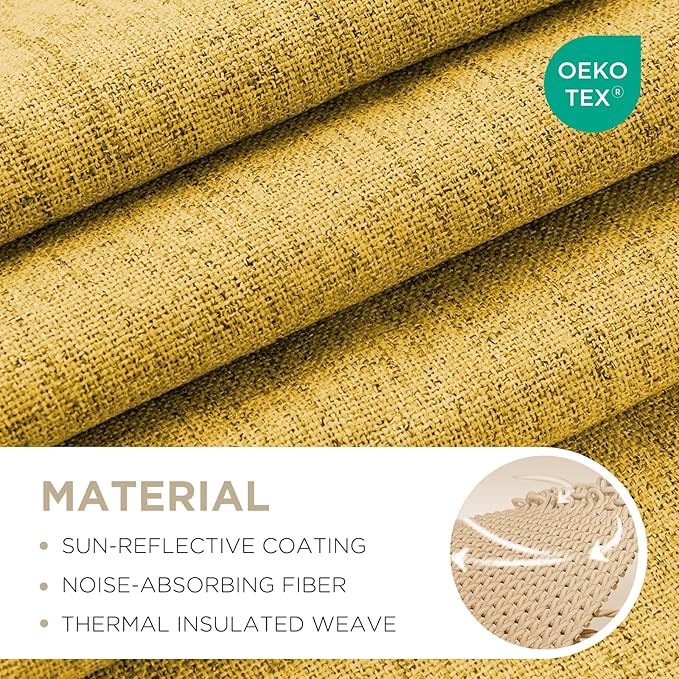 Joydeco Blackout Curtains for Bedroom - 100% Light Blocking 2 Panels Set Yellow Drapes 42" W x 72" L, Thermal Insulated Room Darkening Curtains, Linen Textured for Living Room, Rod Pocket & Back Tabs