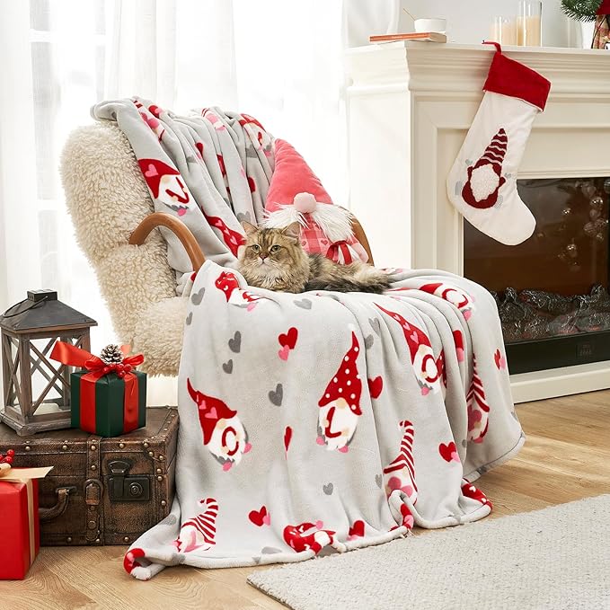 Cozy Bliss Premium Gnome Love Heart MilkyPlush Throw Blanket, Soft Cozy Print Fleece Blanket for Couch, Home Décor, Easter and Mothers Gift, 290GSM, Gnome Love,60"x80"