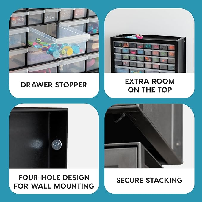 IRIS USA Small Parts Storage, Made in USA, Cabinet, 44-Drawer Organizer for Screws, Nuts, Bolts, Electronics, Hardware, Beads, Crafts, Building Bricks, Stackable Garage Storage – Black