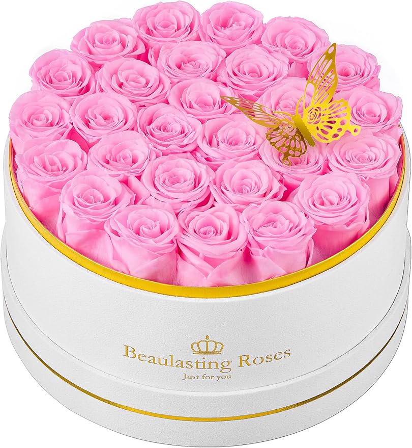27 Preserved Roses Forever Flowers Real Roses in a Box Mother's Day Birthday Flowers for Her Mom Women Wife Valentine's Day, Light Pink Roses