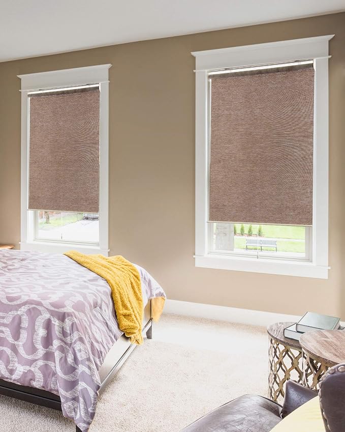 CHICOLOGY Roller Shades , Cordless Blinds , Window Shades for Home , Roller Window Shades , Window Treatments , Door Blinds , Light Filtering Shades , Felton Truffle (Natural Woven) , 48"W X 72"H