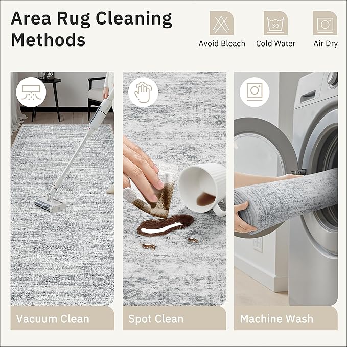 Soalmost 2x3 Washable Rugs for Kitchen, Floor, Entryway, Powder Room Small Area Rug Non-Slip Vintage Low Pile Throw Door Mat Grey