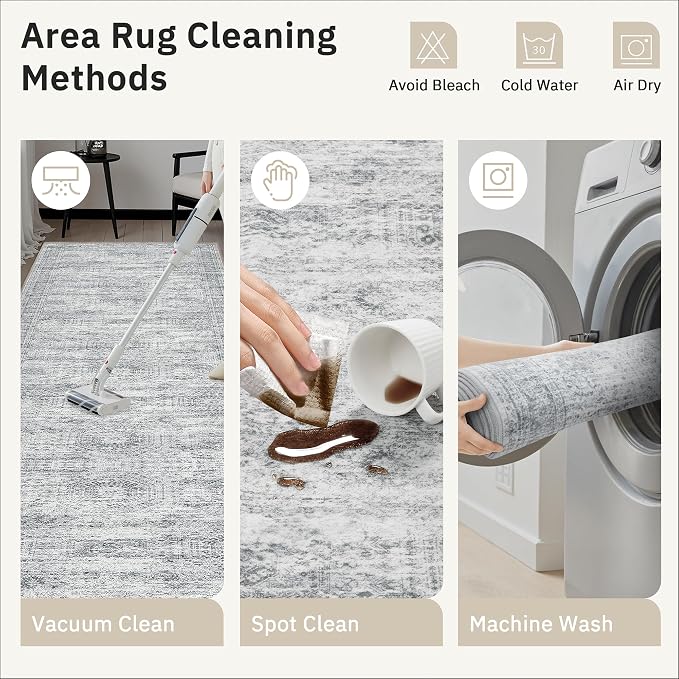 Soalmost Runner Rug 2'6" x 16' Washable Non-Slip 2.5x16 ft Long Runner Rugs for Kitchen Bathroom Laundry Room Vintage Ultra Thin Runners for Hallway Entryway Grey