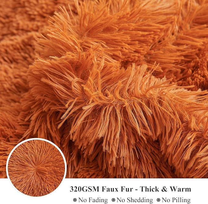 XeGe Fluffy Faux Fur Duvet Cover Set, Luxury Ultra Soft Plush Shaggy Terracotta Bedding Set 3 Pieces Velvet(1 Fuzzy Comforter Cover + 2 Furry Pillow Cases), Zipper Closure (King, Burnt Orange)