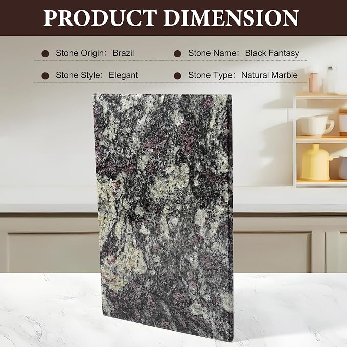 Koville Natural Marble Cutting Board for Kitchen Counter, 12" x 8" x 0.4" Real Stone Slab Marble Cheese Board for Home Decor, Granite Pastry Boards Granite Cutting Boards Candle Plate - Black Fantasy