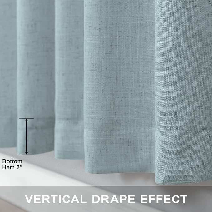 Teal Curtains 54 Inch Length for Master Bedroom 2 Panels Back Tab Pocket Blue Green Linen Semi Sheer Mist Seafoam Curtains for Living Room Summer Cabin Coastal Beach Decor Dusty Aqua Sea Green 52x54