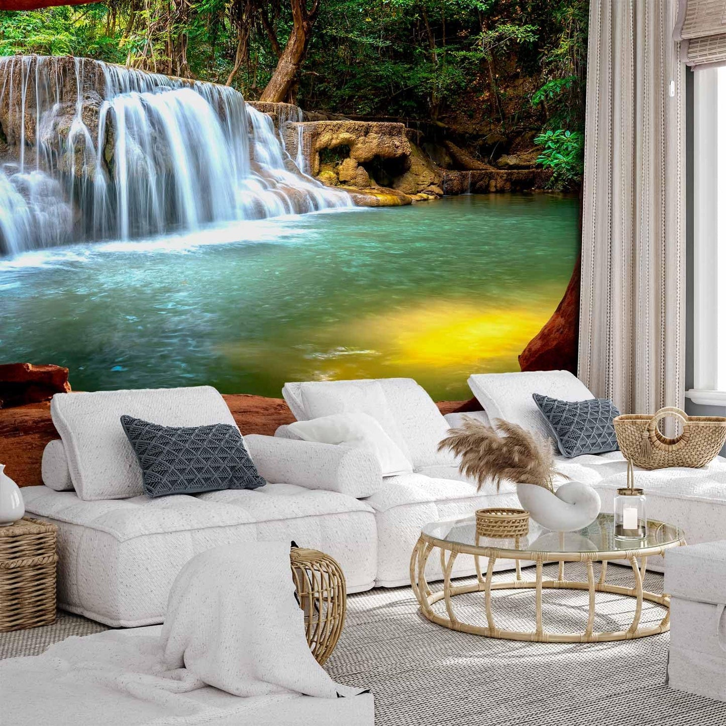artgeist Wall Mural Peel and Stick Waterfall 212x98 in - XXL Self-Adhesive Corner Wallpaper Removable Large Sticker Foil Angle Wallpaper Wall Decor Print Nature Landscape Stones c-C-10026-a-a