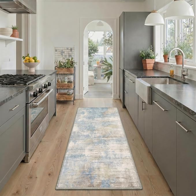 BEIMO Area Rugs 8x10 for Living Room Bedroom, Modern Abstract Machine Washable Rug, Large Soft Low Pile Floor Cover with Non Slip Backing for Dining Room, Dusty Blue Beige