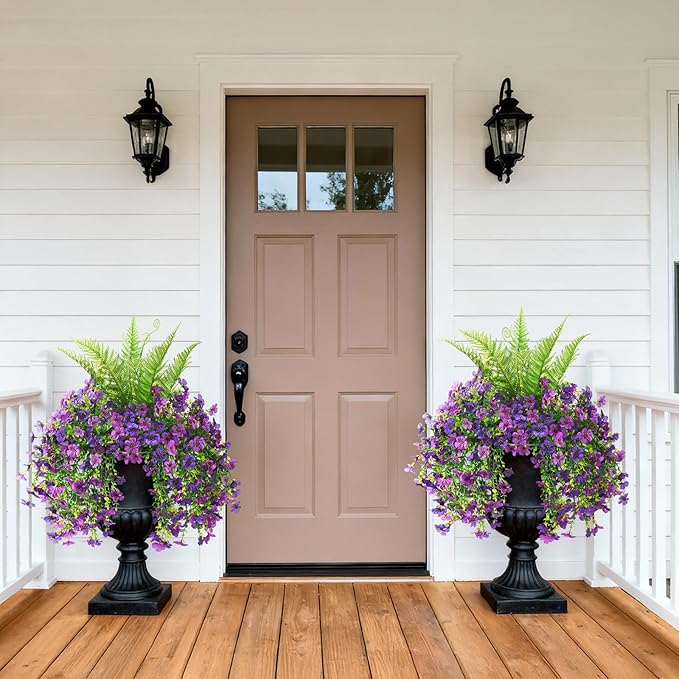 ZFProcess Artificial Fake Hanging Flowers for Outdoors, Silk Daisy with Articial Boston Ferns Plants Set, Realistic Spring Fake Outdoor Flowers UV Resistant Porch Patio Yard Decor