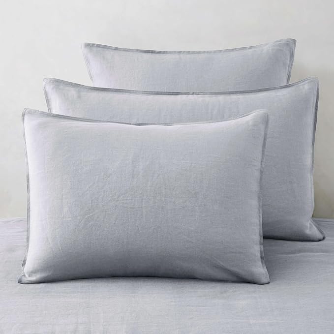 ATLINIA Linen Pillow Cases King Sham - 20 x 36 Inch Bed Pillow Protector Cover Set of 2 Bedding Cooling Neutral Pillowcase Shams Light Grey