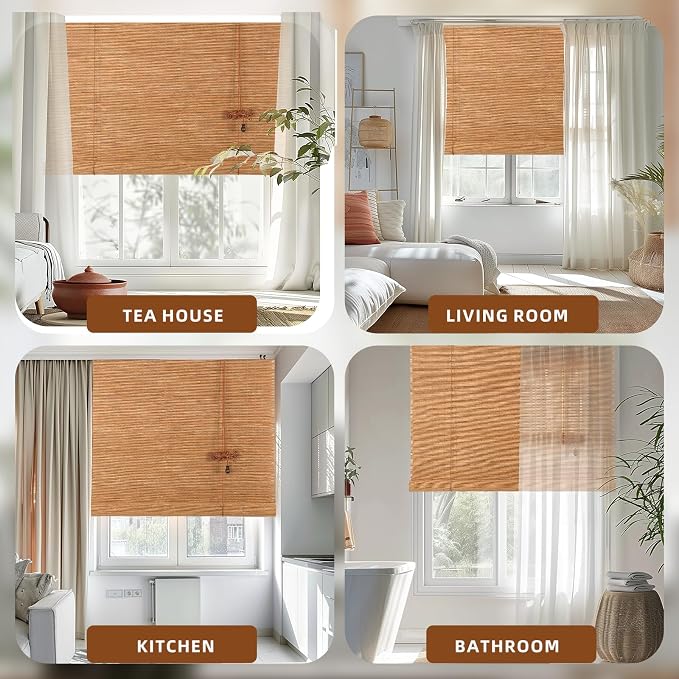 Outdoor Bamboo Roller Blinds Shades, Vertical Lifting and Breathable Waterproof Design, Sun Shade, Blackout and Ventilation, Easy Installation,30" W×64" H