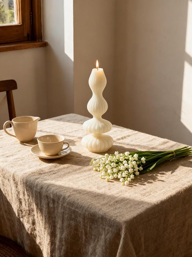 Set of 3 White Pillar Candles Soy Wax Scented Ribbed Candles for Home Decor, Housewarming Gift, Shelf & Table Decor - Aesthetic Modern Candles Set