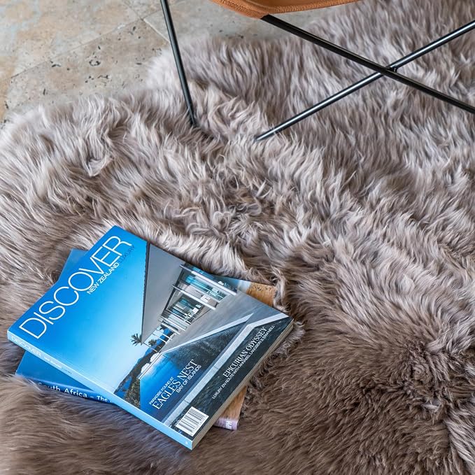 Premium 100% Genuine Sheepskin Rug 5x6 Ft – Natural Soft & Fluffy Beige Lambskin Area Rug for Bedroom or Living Room – Made in Argentina