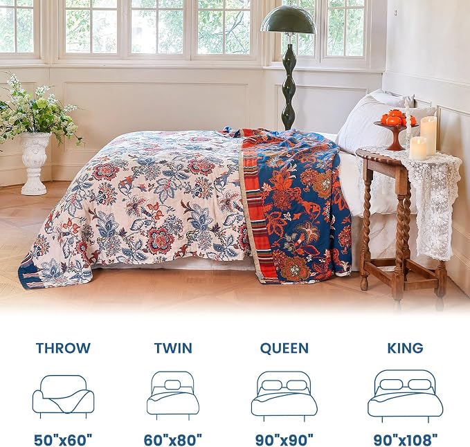 MSGKV Boho Throw Blanket 50"x60" 100% Cotton Floral Blanket for Couch Sofa Summer Breathable Lightweight Blankets All Seasons Home Decor Muslin