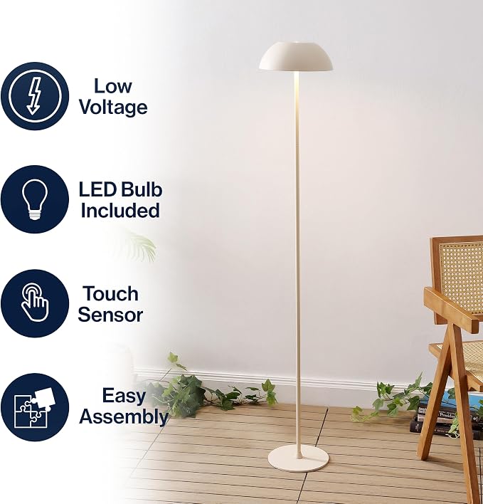 JONATHAN Y Laurel 59" Contemporary Minimalist Mushroom Metal Outdoor Floor Lamp, Almond, Rechargeable Cordless and Dimmable with Integrated LED, Weather Resistant for Patio JYL7165C