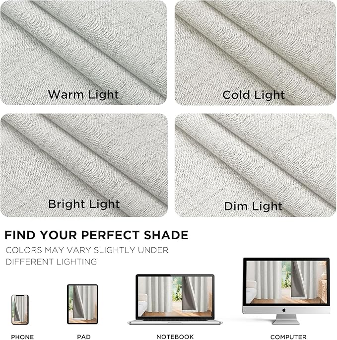 Joydeco Blackout Curtains for Bedroom - 100% Light Blocking 2 Panels Set White Drapes 37" W x 96" L, Thermal Insulated Room Darkening Curtains, Linen Textured for Living Room, Rod Pocket & Back Tabs