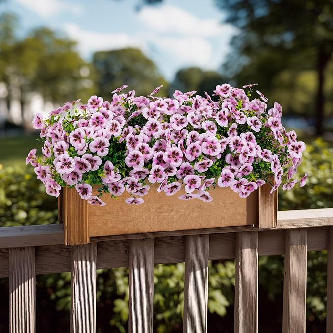 24 Pcs Artificial Fake Pansy Flowers for Outdoor,Faux Silk Plants Flowers UV Resistant Pansies Spring Flowers for Planter Front Door Porch Yard Patio garden Window Box Home Decor(Light Pink)