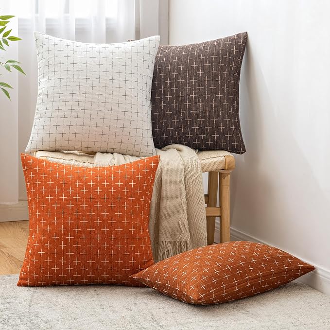 MIULEE Pack of 2 Decorative Burlap Linen Throw Pillow Covers Modern Farmhouse Pillowcase Rustic Woven Textured Cushion Cover for Sofa Couch Bed 12x20 Inch Rust