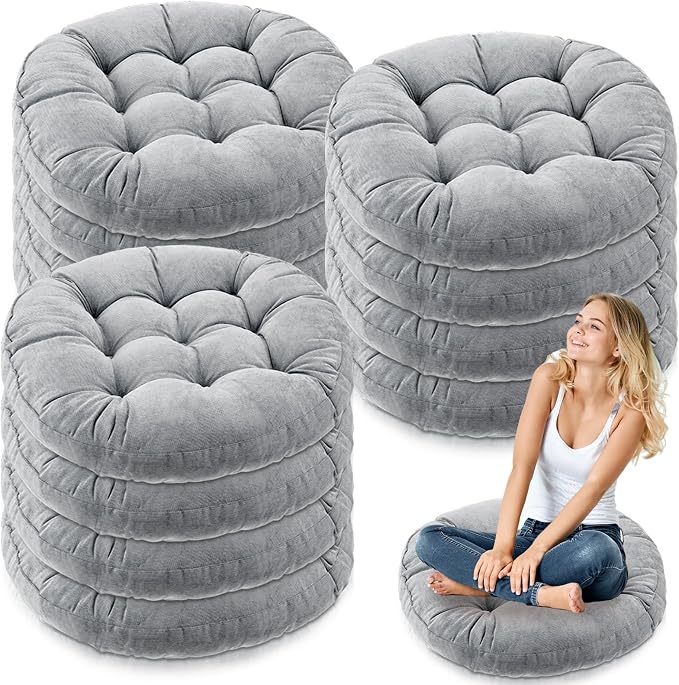 Jerify 12 Pcs Floor Pillow Cushions Large Round Square Large Meditation Floor Pillow for Classroom Adult Meditation Picnic Party Seating Learning Daycare School (Round,Light Gray)