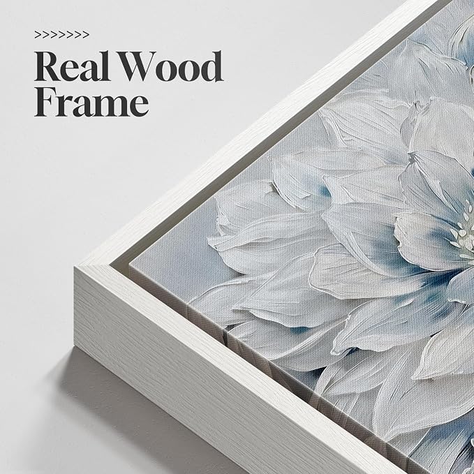Framed Floral Wall Art, Modern Botanical Canvas Prints Artwork for Walls, Natural Pastel Watercolor Blue and White Elegant Flower Pictures for Living Room Bedroom Dining Room Wall Decor, 24x36 Inch
