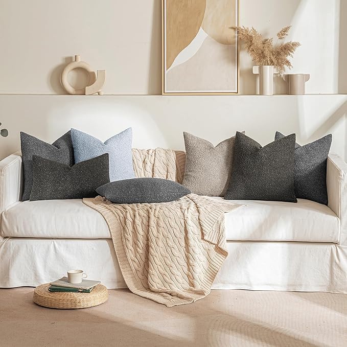 MIULEE 18x18 Inch Decorative Pillow Covers for Couch Bed Set of 2 Textured Boucle Neutral Throw Pillow Covers Dark Gray Grey Accent Solid Pillowcases Sofa Living Room Home Decor