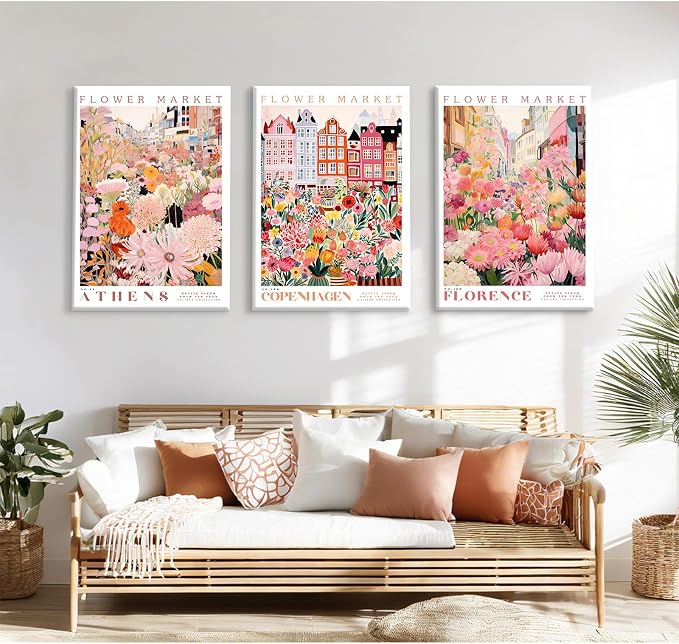 SYYANKK Flower Market Wall Art Floral Canvas Pictures Colorful Botanical Wall Decor Wildflower Prints Painting Pink and Purple Flower Poster Artwork for Bedroom Living Room 16x24x3 Inch Ready to Hang