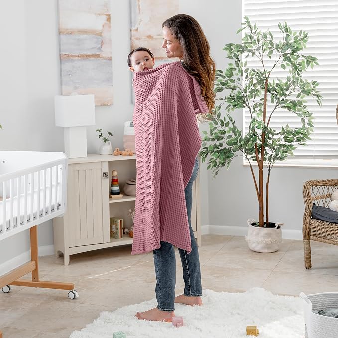 Comfy Cubs Waffle Weave Baby Blanket - 40” x 40” Cotton Blanket with Textured Design - Lightweight Swaddle for Bed, Crib, Stroller, or Couch - Soft and Cozy Cover for Toddlers, Boys & Girls - Mauve