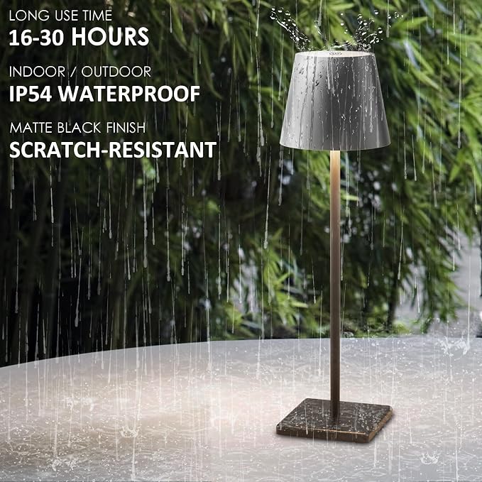 4-Pack LED Rechargeable Table Lamp, Battery Desk lamp 5000mAh Battery Operated Stepless Dimming Modern Portable Table Light for Restaurant/Dinner/Bedroom/Outdoor IP54 Waterproof (Black)