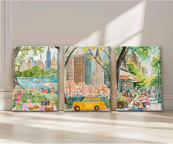 SYYANKK Watercolor New York City Wall Art NYC Canvas Poster Travel Wall Decor NYC Painting Central Park Picture New York Landmarks Artwork for Bedroom Living Room 16x24x3 Inch Ready to Hang