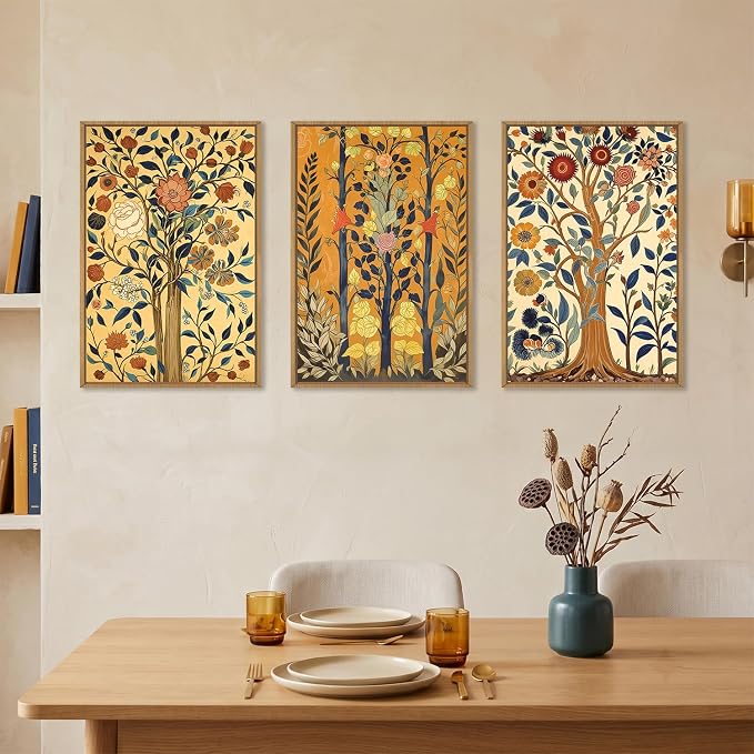 BICERE Large Vintage Floral Tree Framed Canvas Wall Art,Abstract Flower Wall Decor,Nature Botanical Painting,Classic Boho Artwork for Living Room,Bedroom,Dining Room,Farmhouse -16"x24"x3